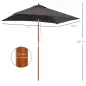 Sombrilla de Jardín Rectangular 200x150x235 cm Inclinable con Anti-UV y Poste de Madera para Terraza Patio Gris Oscuro