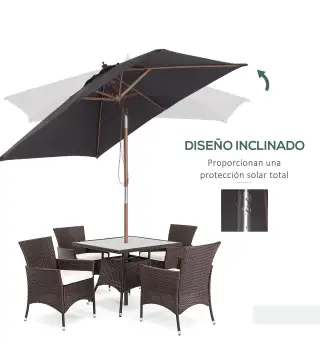 Sombrilla de Jardín Rectangular 200x150x235 cm Inclinable con Anti-UV y Poste de Madera para Terraza Patio Gris Oscuro