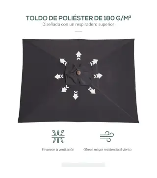Sombrilla de Jardín Rectangular 200x150x235 cm Inclinable con Anti-UV y Poste de Madera para Terraza Patio Gris Oscuro