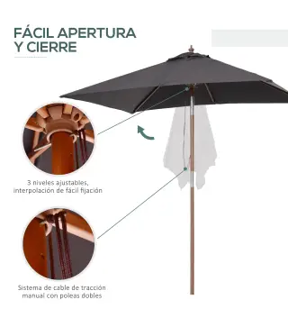 Sombrilla de Jardín Rectangular 200x150x235 cm Inclinable con Anti-UV y Poste de Madera para Terraza Patio Gris Oscuro