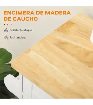 Isla de Cocina con Ruedas con Cajón 2 Puertas Especiero Barra para Paños y Estante Ajustable 109x40x89 cm Blanco