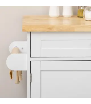 Isla de Cocina con Ruedas con Cajón 2 Puertas Especiero Barra para Paños y Estante Ajustable 109x40x89 cm Blanco