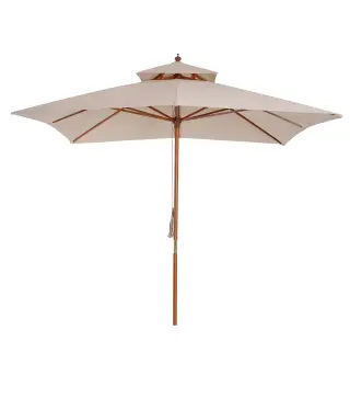 Sombrilla de Jardín 3x3x3 m con Doble Techo Sistema de Polea Impermeable para Terraza Balcón Exterior Beige