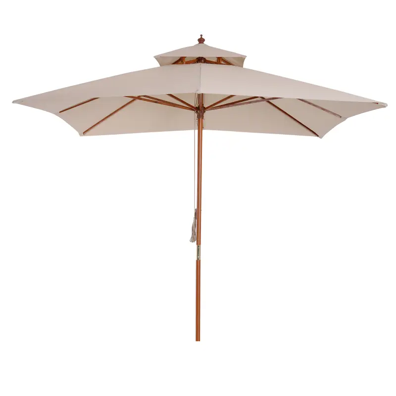Sombrilla de Jardín 3x3x3 m con Doble Techo Sistema de Polea Impermeable para Terraza Balcón Exterior Beige