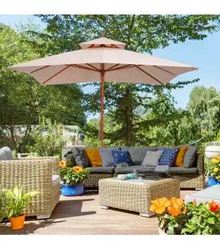 Sombrilla de Jardín 3x3x3 m con Doble Techo Sistema de Polea Impermeable para Terraza Balcón Exterior Beige