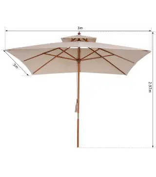 Sombrilla de Jardín 3x3x3 m con Doble Techo Sistema de Polea Impermeable para Terraza Balcón Exterior Beige
