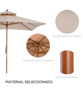 Sombrilla de Jardín 3x3x3 m con Doble Techo Sistema de Polea Impermeable para Terraza Balcón Exterior Beige