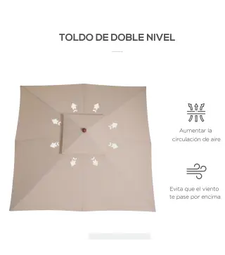 Sombrilla de Jardín 3x3x3 m con Doble Techo Sistema de Polea Impermeable para Terraza Balcón Exterior Beige