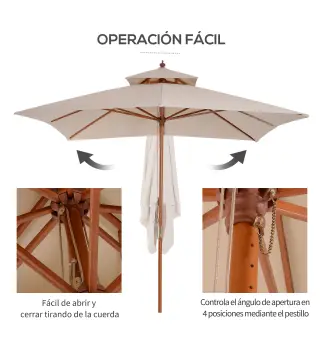 Sombrilla de Jardín 3x3x3 m con Doble Techo Sistema de Polea Impermeable para Terraza Balcón Exterior Beige