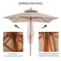 Sombrilla de Jardín 3x3x3 m con Doble Techo Sistema de Polea Impermeable para Terraza Balcón Exterior Beige