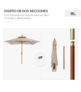 Sombrilla de Jardín 3x3x3 m con Doble Techo Sistema de Polea Impermeable para Terraza Balcón Exterior Beige