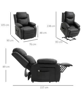 Sillón Relax Levanta Personas Sillón Elevador con Control Remoto Reclinación Eléctrica 160° Reposapiés 76x90x105cm Negro