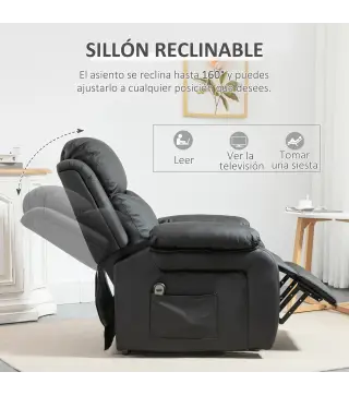 Sillón Relax Levanta Personas Sillón Elevador con Control Remoto Reclinación Eléctrica 160° Reposapiés 76x90x105cm Negro