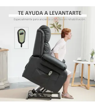 Sillón Relax Levanta Personas Sillón Elevador con Control Remoto Reclinación Eléctrica 160° Reposapiés 76x90x105cm Negro