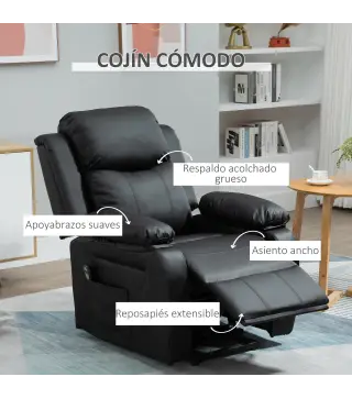 Sillón Relax Levanta Personas Sillón Elevador con Control Remoto Reclinación Eléctrica 160° Reposapiés 76x90x105cm Negro