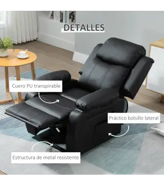 Sillón Relax Levanta Personas Sillón Elevador con Control Remoto Reclinación Eléctrica 160° Reposapiés 76x90x105cm Negro