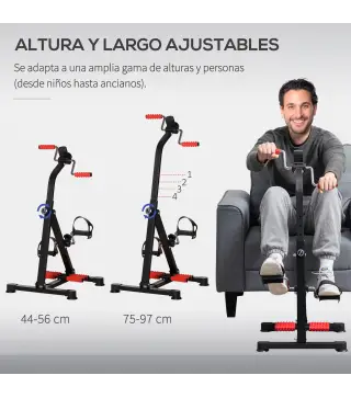 Pedales Estáticos Personas Mayores de Piernas y Brazos Altura Ajustable 75-97 cm Pantalla LCD y Rodillo Masajeador