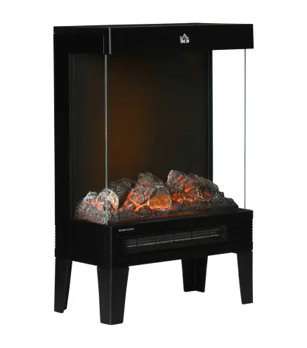 Chimenea Eléctrica 1000W/2000W Calentador de Chimenea con Llama LED Ajustable hasta 15-20 m² 40,5x20x62 cm Negro