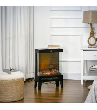 Chimenea Eléctrica 1000W/2000W Calentador de Chimenea con Llama LED Ajustable hasta 15-20 m² 40,5x20x62 cm Negro