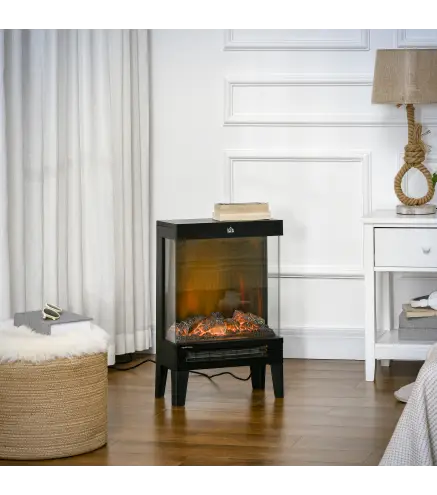 Chimenea Eléctrica 1000W/2000W Calentador de Chimenea con Llama LED Ajustable hasta 15-20 m² 40,5x20x62 cm Negro