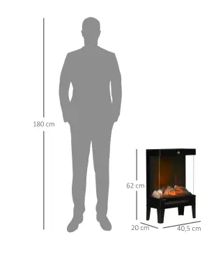 Chimenea Eléctrica 1000W/2000W Calentador de Chimenea con Llama LED Ajustable hasta 15-20 m² 40,5x20x62 cm Negro