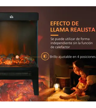 Chimenea Eléctrica 1000W/2000W Calentador de Chimenea con Llama LED Ajustable hasta 15-20 m² 40,5x20x62 cm Negro