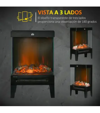 Chimenea Eléctrica 1000W/2000W Calentador de Chimenea con Llama LED Ajustable hasta 15-20 m² 40,5x20x62 cm Negro