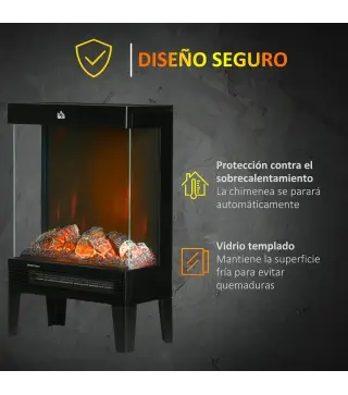 Chimenea Eléctrica 1000W/2000W Calentador de Chimenea con Llama LED Ajustable hasta 15-20 m² 40,5x20x62 cm Negro