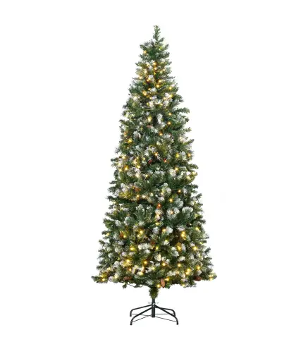 Árbol de Navidad Artificial con Luces LED Altura 230 cm con 1051 Ramas 45 Piñas Apertura Automática Base Plegable