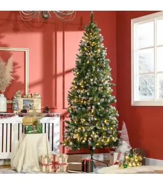 Árbol de Navidad Artificial con Luces LED Altura 230 cm con 1051 Ramas 45 Piñas Apertura Automática Base Plegable