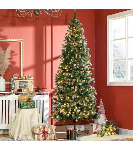 Árbol de Navidad Artificial con Luces LED Altura 230 cm con 1051 Ramas 45 Piñas Apertura Automática Base Plegable