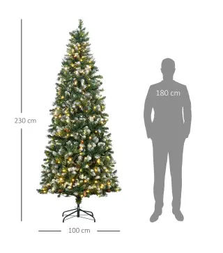 Árbol de Navidad Artificial con Luces LED Altura 230 cm con 1051 Ramas 45 Piñas Apertura Automática Base Plegable