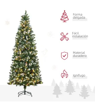 Árbol de Navidad Artificial con Luces LED Altura 230 cm con 1051 Ramas 45 Piñas Apertura Automática Base Plegable