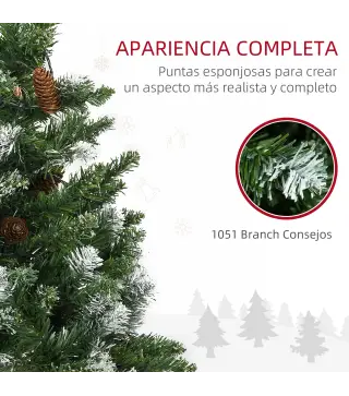 Árbol de Navidad Artificial con Luces LED Altura 230 cm con 1051 Ramas 45 Piñas Apertura Automática Base Plegable