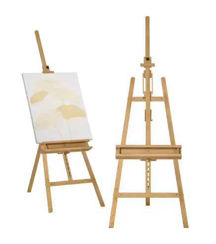 Caballete de pintura plegable en haya con altura y ángulo ajustables 65x110x180-235 cm Madera Natural