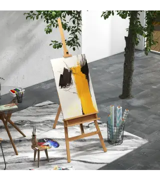 Caballete de pintura plegable en haya con altura y ángulo ajustables 65x110x180-235 cm Madera Natural