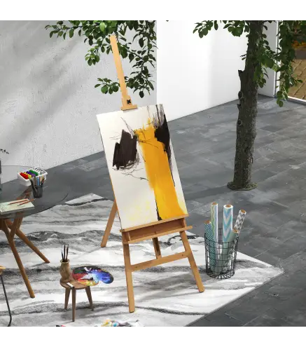 Caballete de pintura plegable en haya con altura y ángulo ajustables 65x110x180-235 cm Madera Natural