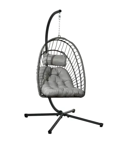 Silla Colgante Plegable con Soporte y 2 Cojines Carga 100 kg para Interior y Exterior en Acabado de Ratán PE Gris Oscuro