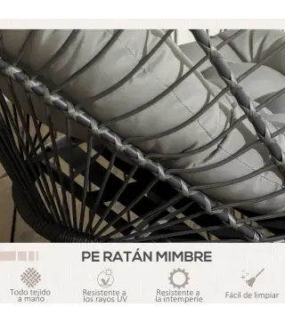 Silla Colgante Plegable con Soporte y 2 Cojines Carga 100 kg para Interior y Exterior en Acabado de Ratán PE Gris Oscuro