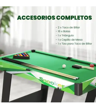 Mesa de Billar Plegable 104 cm con 16 Bolas 2 Tacos Tiza Triángulo y Cepillo para Niños y Adultos Verde
