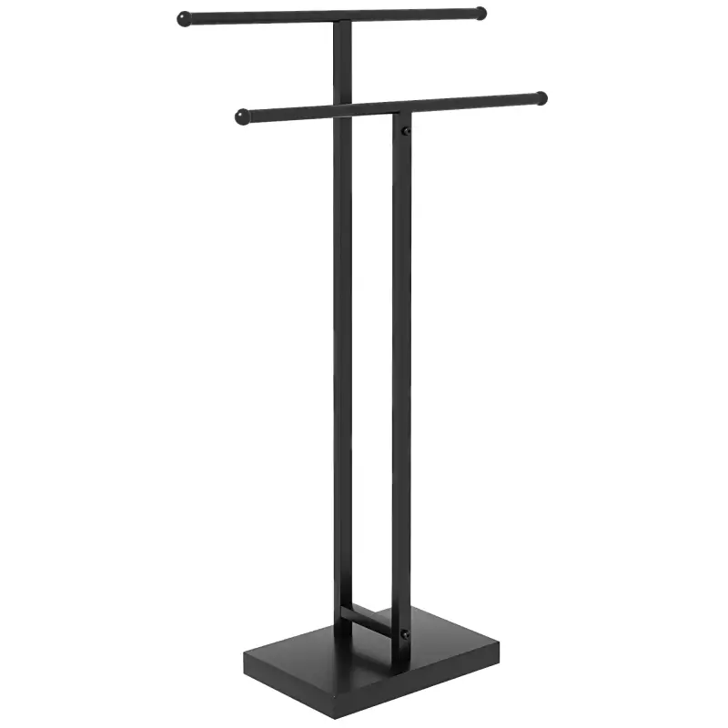 Toallero de Pie de Metal Toallero Escalera de Baño con 2 Barras en Forma de T Estilo Moderno 50x18,5x85 cm Negro