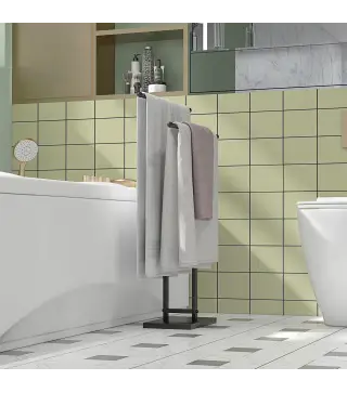 Toallero de Pie de Metal Toallero Escalera de Baño con 2 Barras en Forma de T Estilo Moderno 50x18,5x85 cm Negro
