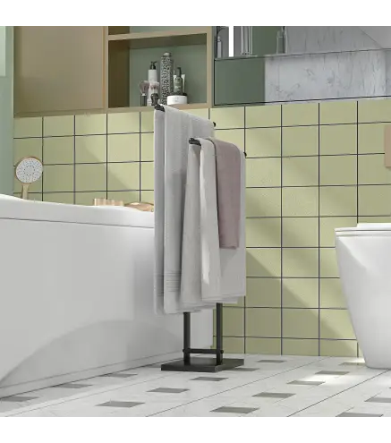 Toallero de Pie de Metal Toallero Escalera de Baño con 2 Barras en Forma de T Estilo Moderno 50x18,5x85 cm Negro