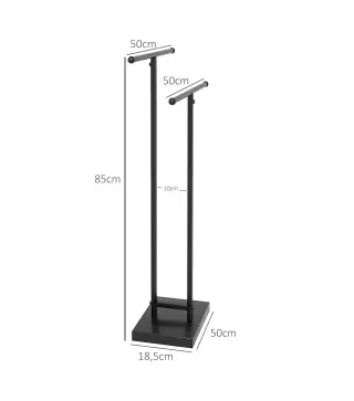 Toallero de Pie de Metal Toallero Escalera de Baño con 2 Barras en Forma de T Estilo Moderno 50x18,5x85 cm Negro