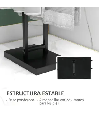 Toallero de Pie de Metal Toallero Escalera de Baño con 2 Barras en Forma de T Estilo Moderno 50x18,5x85 cm Negro
