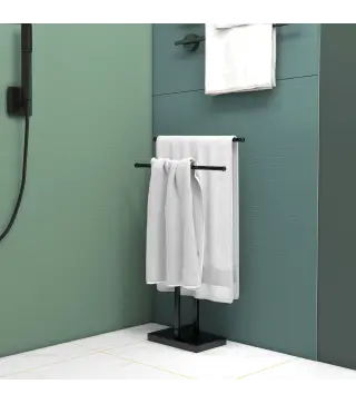 Toallero de Pie de Metal Toallero Escalera de Baño con 2 Barras en Forma de T Estilo Moderno 50x18,5x85 cm Negro