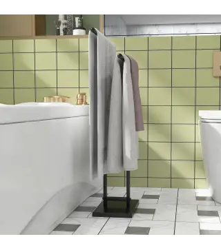 Toallero de Pie de Metal Toallero Escalera de Baño con 2 Barras en Forma de T Estilo Moderno 50x18,5x85 cm Negro