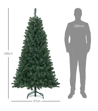 Árbol de Navidad Artificial 180 cm con 760 Ramas de Alambre de Memoria y Base Plegable Árbol de Navideño Verde