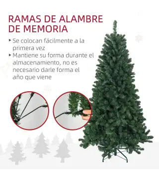 Árbol de Navidad Artificial 180 cm con 760 Ramas de Alambre de Memoria y Base Plegable Árbol de Navideño Verde