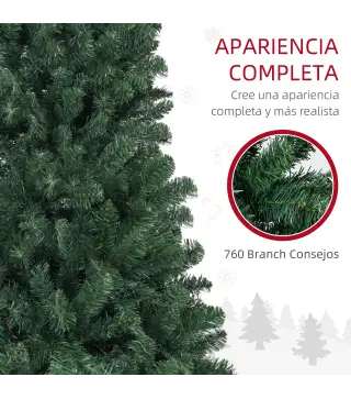 Árbol de Navidad Artificial 180 cm con 760 Ramas de Alambre de Memoria y Base Plegable Árbol de Navideño Verde